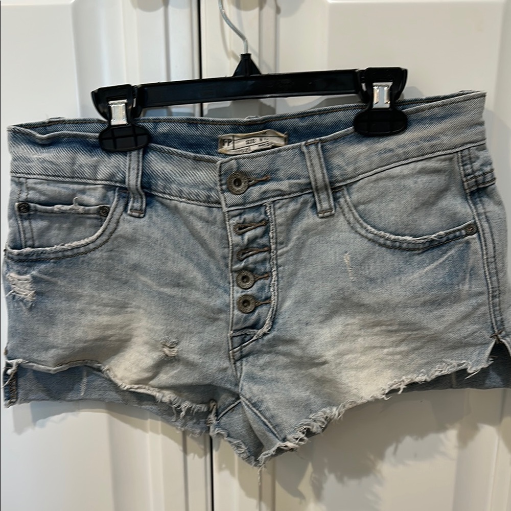 Blue Distressed Jean Shorts with Frayed Hem